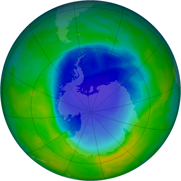 Antarctic ozone map for 02 December 1996